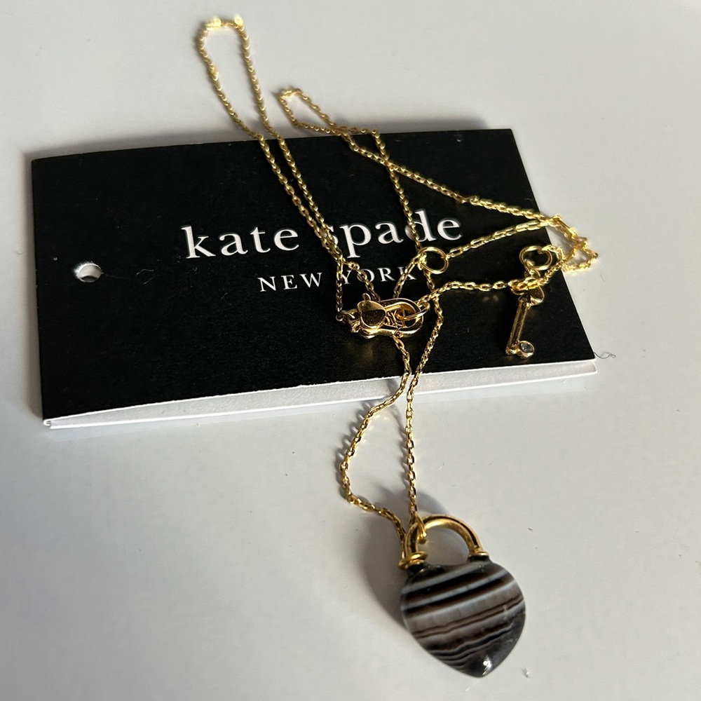 kate spade Gold Chain Necklace with Striped Heart Pendant